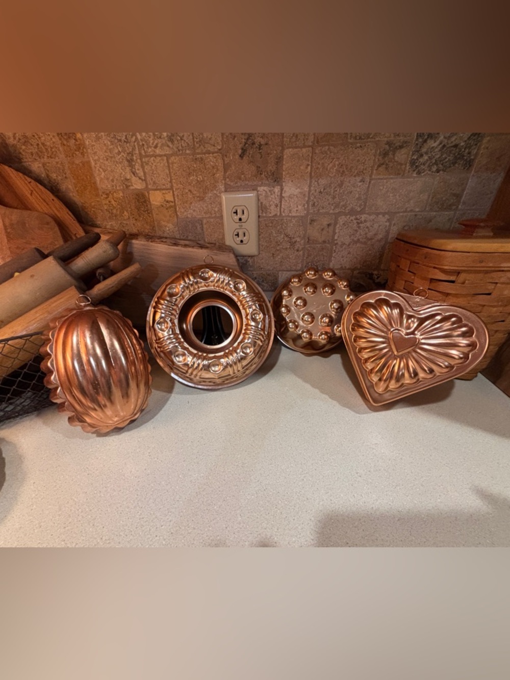 Vintage Coppertone-colored aluminum Jell-O molds or Bundt cake pans (set of 4)